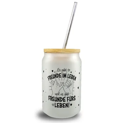 Produktbild von Freunde fürs Leben Trinkglas mit Bambusdeckel mit Spruch