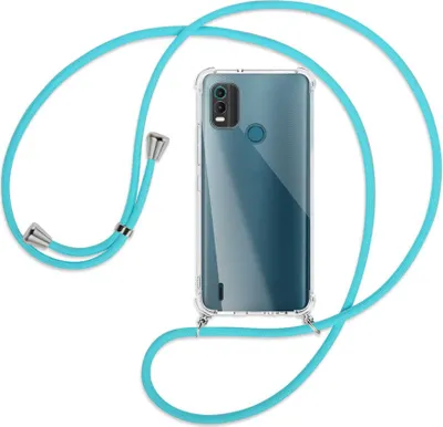 Produktbild von Handykette Backcover-Schutzhülle mit Band (Metall silberfarben) für Nokia C21 Plus (6.52'') - türkis