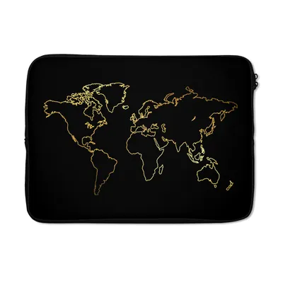 Produktbild von MuchoWow® Laptop Hülle 13 Zoll Goldene Weltkarte auf schwarzem Hintergrund Laptoptasche - Laptophülle - Sleeve - Rundumschutz
