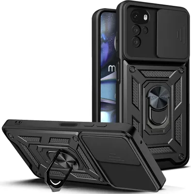 Produktbild von Moto G22 Hülle mit Ring Ständer Halter Dia Kameraschutz TPU PC Schutzhülle für Motorola Moto G22 Schwarz