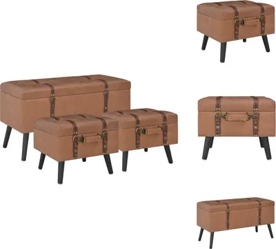 Produktbild von vidaXL Hocker mit Stauraum 3 Stk. Braun Kunstleder -  Truhen- & Flurbänke