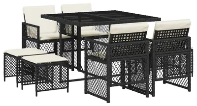 Imagen del producto de vidaXL Juego de comedor de jardín de 9 piezas con cojines, color , fabricado en polirratán