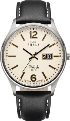 Produktbild von UMR Ruhla Classic Titan Quarz Herrenuhr mit schwarzem Lederarmband - 17078