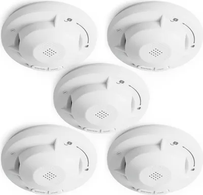 Image de Détecteur de fumée Wiltec en réseau 5x avec pile de 10 ans et technologie radio Détecteur d'incendie photoélectrique avec alarme de 85 dB pour une protection efficace contre les incendies dans les appartements et les maisons