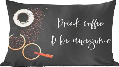 Produktbild von MuchoWow® Zierkissen Sofakissen Wohnzimmer Dekokissen 60x40 cm Zitate - Kaffee trinken & toll sein - Sprichwörter - Kaffee - Kopfkissen - Polster mit Foto