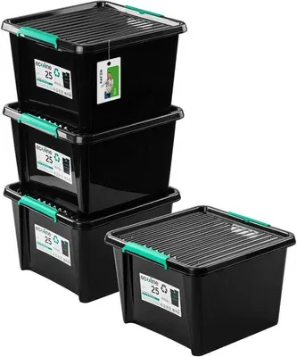 Produktbild von Famanu Aufbewahrungsbox 25L mit Deckel und Verschlussclips - Set von 4