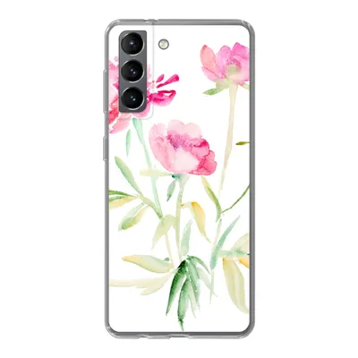 Produktbild von MuchoWow® Handyhülle Schutzhülle Hülle für Samsung Galaxy S21 Blumen - Aquarell - Rosa Silikon Softcase Handy Hülle - Softcase