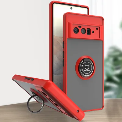 Produktbild von Google Pixel 6 Pro Hülle, Ring Halter Ständer Matte Transluzent TPU Rahmen Stoßfest Schutzhülle für Google Pixel 6 Pro Rot