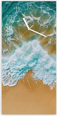 Produktbild von Wanduhr aus Glas mit Motiv Meeresbrandung- 30 x 60 cm - inkl. Aufhängesystem