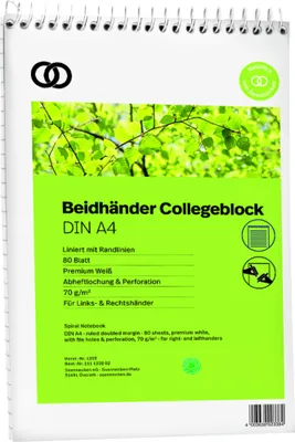 Produktbild von Soennecken Kopfspiralblock oeco 1255 RC A4 80Blatt liniert