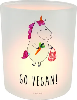 Produktbild von Mr. & Mrs. Panda Windlicht Glas Einhorn Vegan - Transparent - Geschenk, Teelichthalter, aus, Rohkost, Veganismus, Kerzenhalter, Gesund essen, Leben, Veganer, Unicorn
