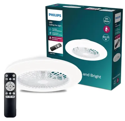 Zdjęcie produktu dla Philips Oprawa Amigo z wentylatorem 60+25W, Wentylator domowy z łopatkami, Biały, Sufit, Plastik, IP20, II