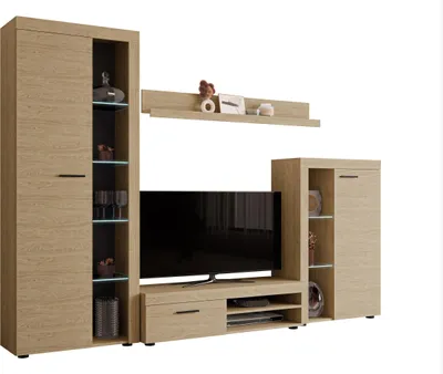 Produktbild von MIRJAN24 Wohnwand Farso, Design Wohnzimmer-Set, Schrankwand, Mediawand, Modernes Anbauwand (mit Beleuchtung, Geölte Eiche)