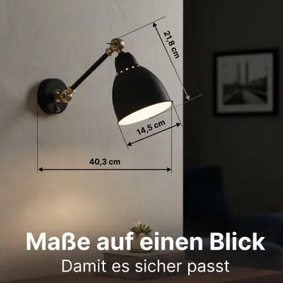 Produktbild von Wandleuchte innen Schwarz, 1-flammig, Industrie-Design, ARTE LAMP Braccio, E27 bis 60 W, für Wohnzimmer & Flur, 40 x 15 x 22 cm, A2054AP-1BK