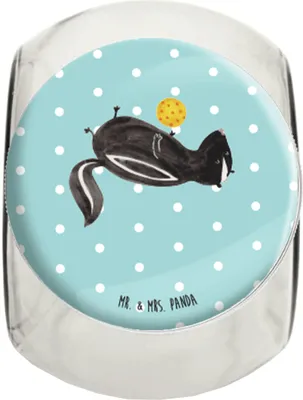 Produktbild von Mr. & Mrs. Panda Kaffeedose Stinktier Ball L 870ml - Türkis Pastell - Geschenk, Bonboniere, Raubtier, Süßigkeiten Glas, Teedose, Vorratsdose, Weisheit, Skunk, Wildtier