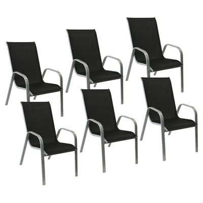 Image de Lot de 6 chaises MARBELLA en textilène noir - aluminium gris