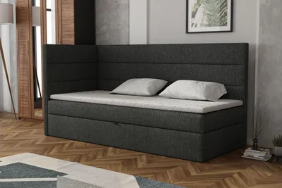 Produktbild von MR GROUP Boxspringbett LUGO 90x200cm links dunkelgrau Einzelbett Bett Stauraum Kinderbett Jugendbett Samtstoff, Polsterbett Matratze und Topper H3