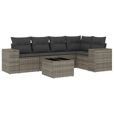 Produktbild von 6-tlg. Garten-Sofagarnitur mit Kissen Grau Poly Rattan
