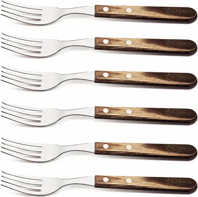 Produktbild von Steakbesteck Steakgabel Set Jumbo rostfreier Edelstahl, brauner Holzgriff ( 6 -tlg. ) Edelstahl , , rostfre
