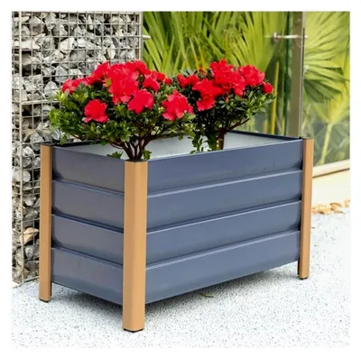 Produktbild von Metall Hochbeet 60 x 40 x 45 cm – Rechteckiger Pflanzkasten für den Außenbereich, Gemüse, Blumen und Kräuter – Grau, Einfache Montage, Robust und Wetterfest