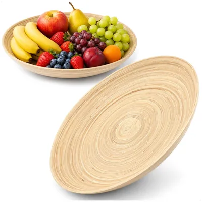 2 Bambusschalen rund 30 cm Servierschalen natur beige