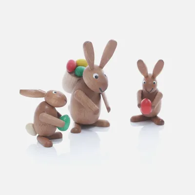 Produktbild von Osterdekoration Osterhasengruppe 3tlg. Bunt Höhe=5-8cm NEU