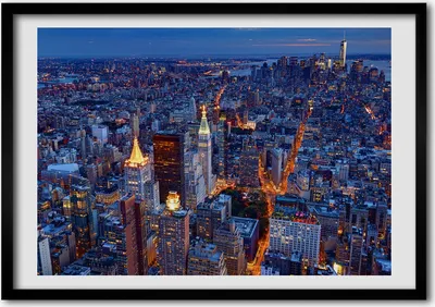 Produktbild von Bild - Bilder - Bilderrahmen - 70 cm x 50 cm - MDF-Rahmen, Wandkunst Manhattan bei Nacht