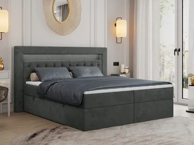 Produktbild von Boxspringbett 180x200 mit Led, Polsterbett 180x200 mit LED Kopfteil - Multipocket-Matratze H3 - Doppelbett mit Bettkasten Stauraumbett, GOLD-6 - 180x200 - Dunkelgrau - Struktur - Mittelfest (H3)