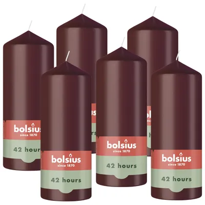 Produktbild von Bolsius - Glatte Stumpenkerze - Bordeauxrot - 15 cm - 6 Stück - Dekorative Kerze