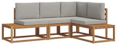 Immagine prodotto di Set divano da esterno vidaXL con 4 cuscini, colore naturale e grigio chiaro