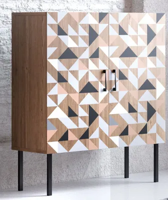Produktbild von Spectral - Highboard mit 2 Türen mit Soft-Close, bedruckter Front, tobacco oak mit schwarz matt lackierten Metallkompone