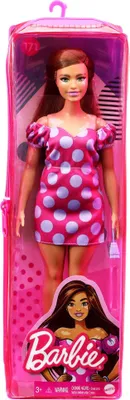 Zdjęcie produktu dla Mattel FBR37; GRB62 - Lalka Barbie Fashionistas (Vitiligo) w sukience z odkrytymi ramionami w kropki