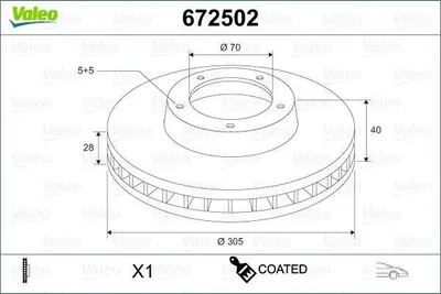 Immagine prodotto di 2 dischi freno anteriori ventilati Ø 70 mm 28 mm VALEO per ALFA ROMEO 159 e altri modelli