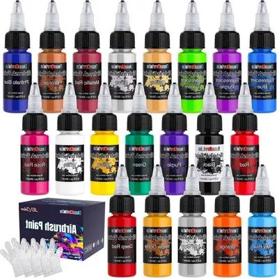 Produktbild von Famanu Airbrush Farbset 20 Farben - Wasserbasierte Neon- und Metallicfarben