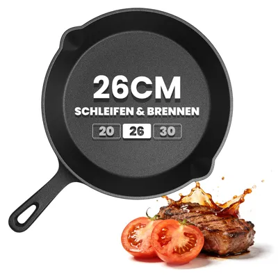 Produktbild von HOMELUX Gusseisenpfanne 26cm Pfanne Gusseisen Induktion Antihaft Eingebrannte Gusspfanne, Eisenpfanne Cast Iron Pan, Skillet Grillpfanne Steakpfanne
