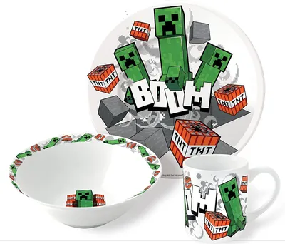 Produktbild von Minecraft Frühstücksset für Kinder - Schale, Teller, Tasse - Offizielles Lizenzprodukt - Perfekt für Fans