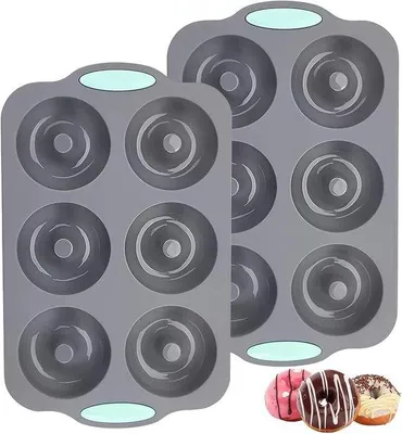 Produktbild von Donut-Backformen aus Silikon – Backformen für Donuts – Zum selbstgemachten Backen – Antihaftbeschichtung – 6 Formen pro Backblech – Grau