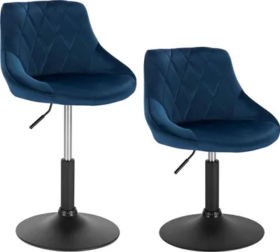 Produktbild von WOLTU Barhocker 2er Set Tresenhocker Barsessel mit Rückenlehne aus Samt und Metall, Blau