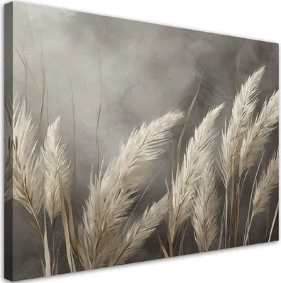 Produktbild von Leinwandbild Gras Natur Botanik Beige 60x40 Feeby Grau bild für die wand bereit zum aufhängen