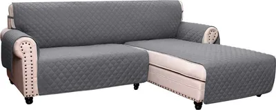 Produktbild von Chaiselongue Sofabezug, Sofa rutschfester Bezug, L- förmige Sofaabdeckungen, Ecksofa- Slipcover gesteppte Couch, Grau