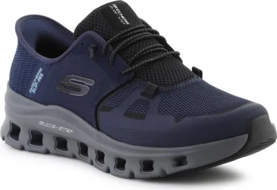 A single blue Skechers shoe is shown against a white background.