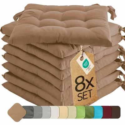 Image de Coussin de chaise Indoor & Outdoor Set de 8 pièces 40x40 cm - Taupe - etérea Coussin de chaise avec rubans