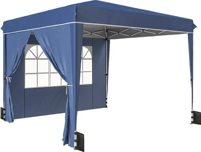 Produktbild von Pavillon 3 x3 m Wasserdicht höhenverstellbar Pop-up Faltpavillon mit 2 Seitenteilen, UV 50+ Faltbar Dunkelblau