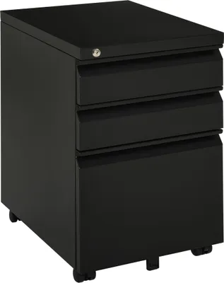 Produktbild von Abschließbarer Rollcontainer mit 3 Schubladen, 5 Rädern und Hängeregister, Stahl schwarz 39x48x60 cm