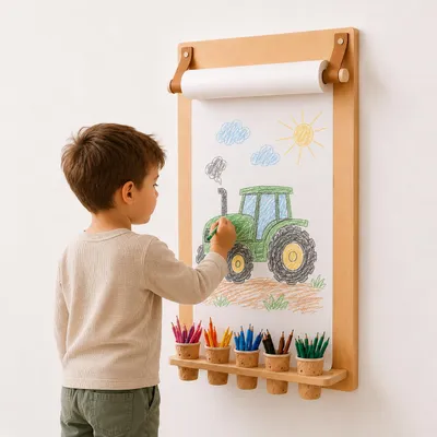 Image de Tableau mural à dessin avec porte-crayon en bois 70 x 53 cm, Sans rouleau de papier