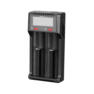 A black Fenix ARE-D2 USB charger for batteries.