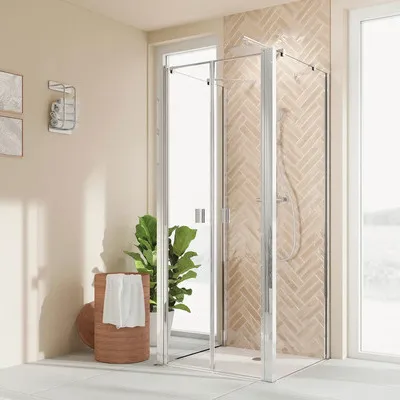 Produktbild von U-Kabine mit Pendeltür BREUER Elana 2.0 90 x 90 x 200 cm Profil eckig silber Klarglas Reversibel Puffergriff