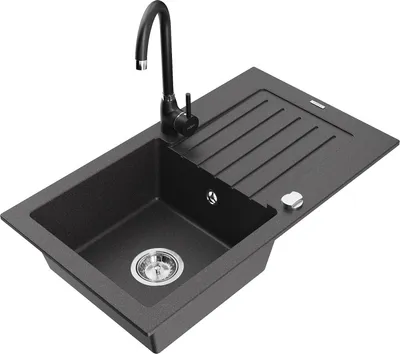 Produktbild von Mexen Pablo 1 Becken-Granitspüle mit Abtropffläche und Mischbatterie Telma, Schwarz gesprenkelt - 6510-76-670200-70