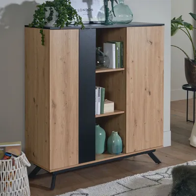 Immagine prodotto di Credenza 110x125x40 cm in mdf rovere / nero | Wohnling