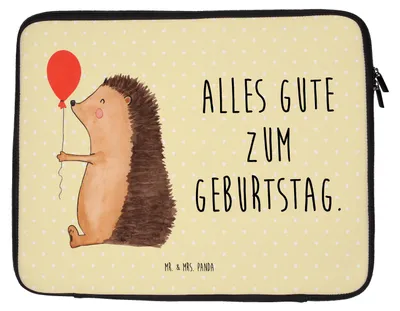 Produktbild von Mr. & Mrs. Panda Notebook Tasche Igel Luftballon 33 x 42 cm - Gelb Pastell - Geschenk, Hülle, Laptophülle, Laptoptasche, Laptop, Herzlichen Glückwunsch, Geburtstag